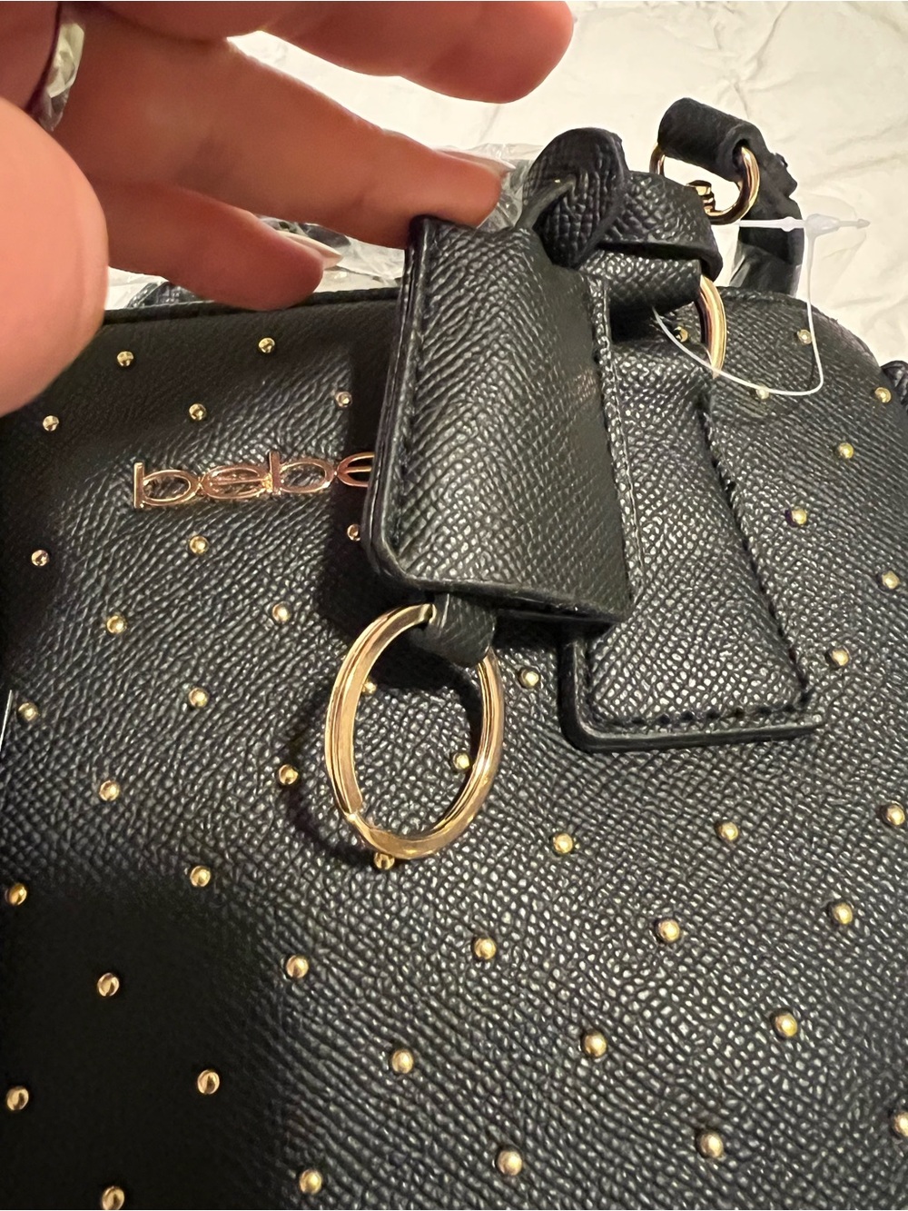 bebe Black Studded Top-Handle Satchel with Gold Hardware - Picture 5 of 10